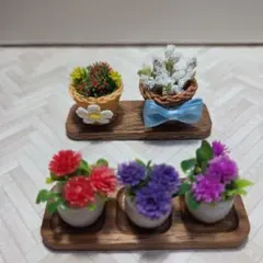 ミニチュアフラワー ５個 セット　　木製トレー付き