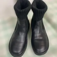 黒 レザー ニットソックス付きブーツ22 定価2万