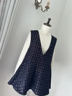 【美品】COOMB クーム　千鳥　ジレ　ベスト　ネイビー×ゴールド