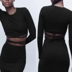 ZARA |ザラ |レースアップ リブクロップドトップス | 長袖 | 新品