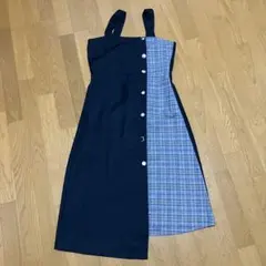 ノースリーブロングワンピース ブラック チェック柄