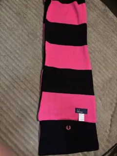 FRED PERRY ストライプマフラー ピンク/ブラック F