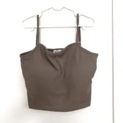 キャミソール パット付き S ブラウン クロップド丈 リブ