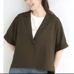【難あり】ドレスキップ　半袖とろみテーラードジャケット ブラウンのサムネイル