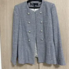 ZARA ノーカラーダブルボタンジャケット L