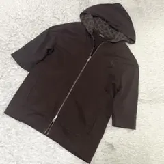 バーバリーブラックレーベル　パーカー　半袖　ホースロゴ　刺繍　ブラウン　XL