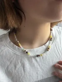 【一点物】 ネックレス 多色天然石 46.5cm 鎖骨サイズ 春夏