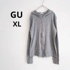 ジーユー▶ジップアップパーカー グレー 薄手 無地 長袖 XL