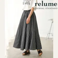 relume美品 タフタチェックフレアースカートF ウエストゴム