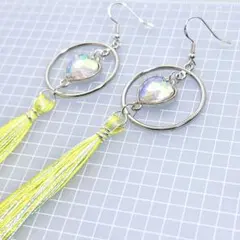 073 黄色 イエロー 水色 タッセル ハート キラキラ 派手可愛い ピアス
