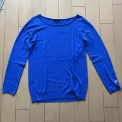 青色 長袖ボートネックセーター S