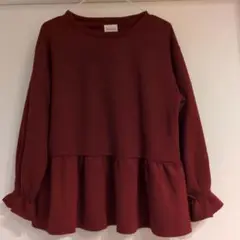 BEAMS DESIGN バーガンディ フリル長袖トップス