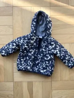 プチバトー　花柄ネイビー中綿ダウンコート 12m