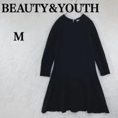 【ビューティーアンドユース】長袖カットソー 膝丈ワンピース M 日本製 ブラック