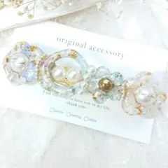 1727＊ハンドメイド♡押し花のバレッタ　ブルー
