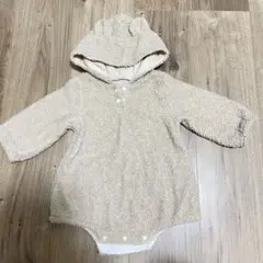 ベージュ くま耳フード付き ボアロンパース