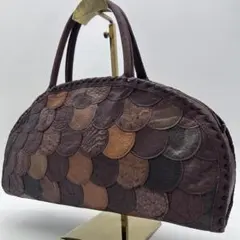 C166 美品 IBIZA パッチワーク レザー ハンドバッグ 大容量 自立 茶