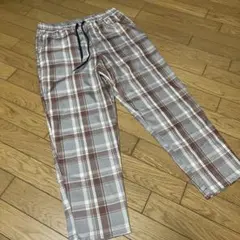 ベージュ系　チェック ゴムウエストパンツ　S