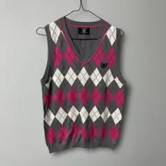 COMME CA COMMUNE Lサイズ　アーガイル柄 Vネック　ニットベスト