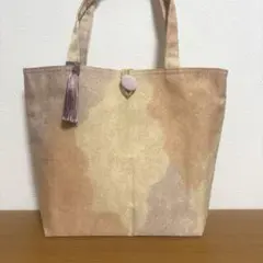 No.5 帯リメイクトートバック　淡暖色雲模様　飾りフリンジ房付き