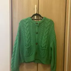 グリーン ケーブルニット カーディガン