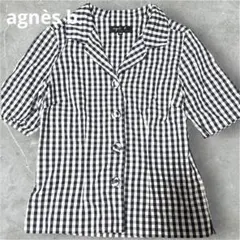 agnès b. 半袖チェックシャツ 36 くるみボタン アニエスベー フランス
