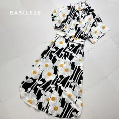 【匿名配送】BASILE28 花柄　ロングワンピース　半袖　ベルト　コットン