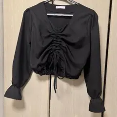 W❤C フロントギャザー 長袖ブラウス ブラック