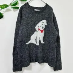 カップケーキアンドカシミア 犬柄 ニット クルーネック 長袖 S 秋冬 洗濯可のサムネイル