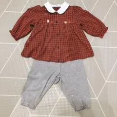 familiar 赤 チェック柄 ロンパース カバーオール70cm 長袖