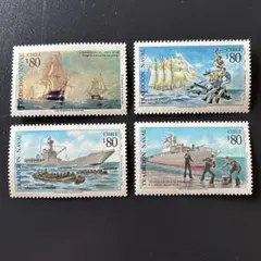 世界の船切手 チリ 1993 海軍記念 未使用4種フルセット