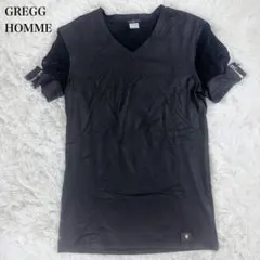 GREGG HOMME ZIP付き レオパード ストレッチ Vネック Tシャツ