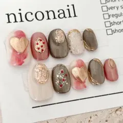 58【現品15458】バレンタインネイル　ハートネイル　ニュアンス　ピンクネイル