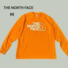 【ザノースフェイス】ロゴプリントロンT Tシャツ　長袖　オレンジ　ホワイト　M