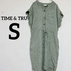 TIME & TRU オリーブグリーン 半袖ワンピース 【S】