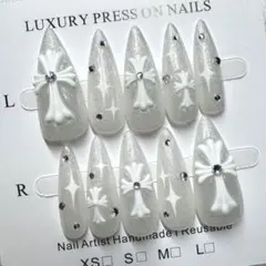 【オーダー作成】ネイルチップ　クロムネイル　ホワイトラメ