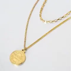 ネックレス　K18 サージカルステンレス　コイン ラウンド　2連　重ね付け