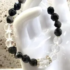 魔除け　シルバーオブシディアン　水晶　ブレスレット