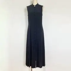 チャイナボタン ロングワンピース スタンドカラー レトロ ブラック 古着