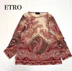 ☆ETRO☆ぺイズリー柄 ロゴ ポロシャツ異素材 オレンジ系 サイズ42 M