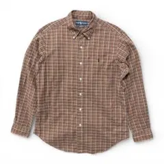 古着 ラルフローレン コットン チェック柄 長袖シャツ ボタンダウン メンズM