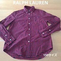 ラルフローレン ギンガムチェックシャツ ネイビー×レット 150