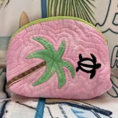 母のハンドメイド ハワイアンキルト ポーチ フラワー 1点もの コスメポーチ
