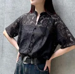 PAGEBOY ページボーイ レースバンドカラーシャツ ブラック