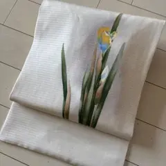 ■C739■中古美品■正絹■象牙色　絽　菖蒲柄　名古屋帯■