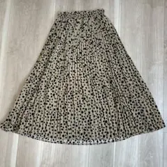 極美品　レオパードプリーツロングスカート　くすみカラー　ウエストゴム　裏地有　M