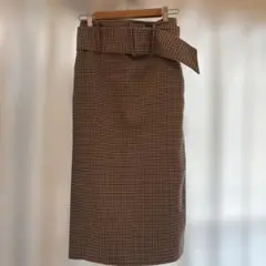 ZARA ベルト付き チェック柄 タイトスカートのサムネイル