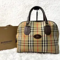 美品✨バーバリー　ハンドバッグ　ノバチェック　レザー　金具　ベージュ　ホースロゴ