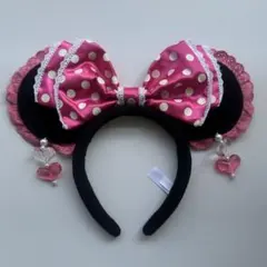 ディズニー ミニー カチューシャ 水玉 ドット イヤリング ピンク ハート