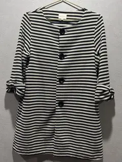 ★Rope Picnic★ノーカラー袖リボンボーダーロングジャケット